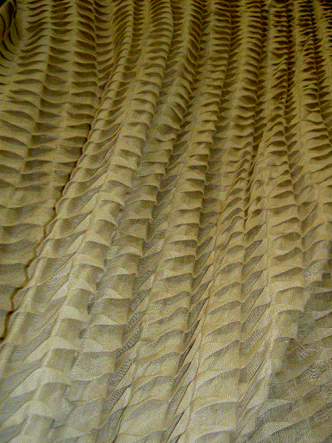 Animated Draped Linen Origami Style Pleated Semisheer Drapery Fabric Color Teastain from India by the yard - click to order