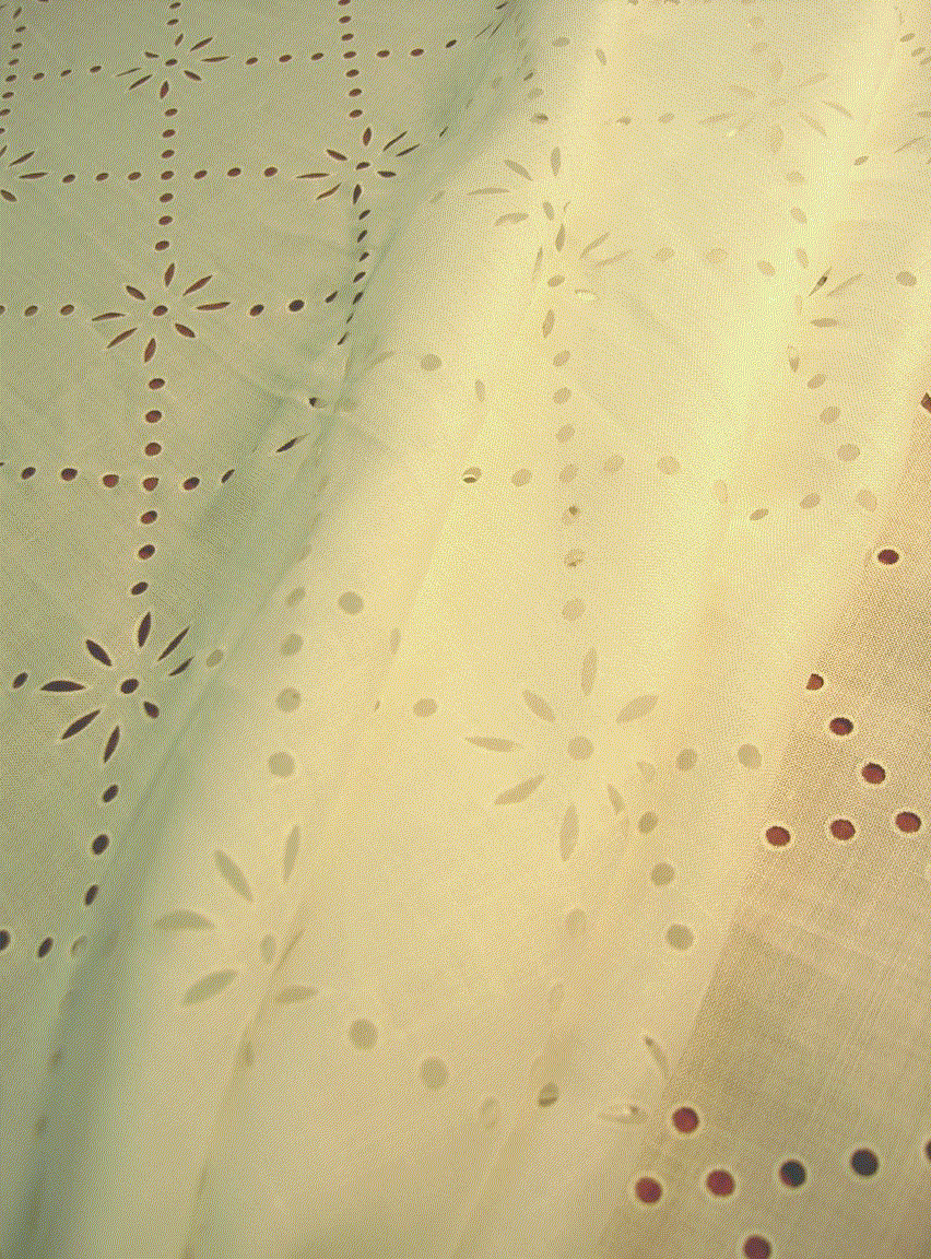 Drapery Work Room White Linen Cutout Sheer Fabric Remnant Special WhitCutO draped - click to order
