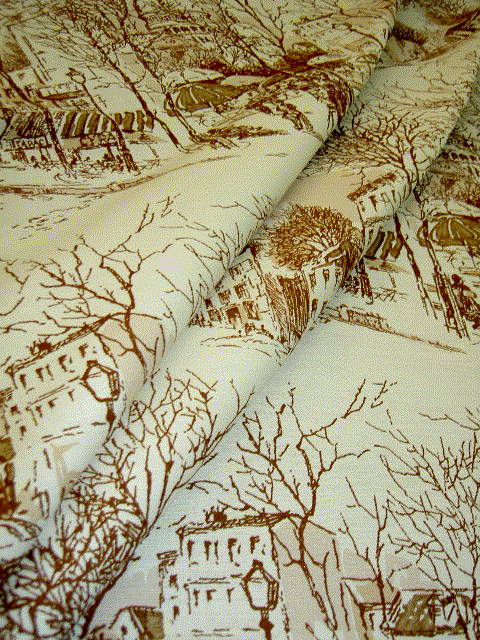 Drapery Workroom Fabric Remnant Mulberry Parisian Scene Linen Cotton Blend Toile Fabric - click to order