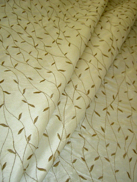 Drapery Workroom Small Floral Embroidered Floral Leaf Vines Silk Fabric Remnant Special - click to order