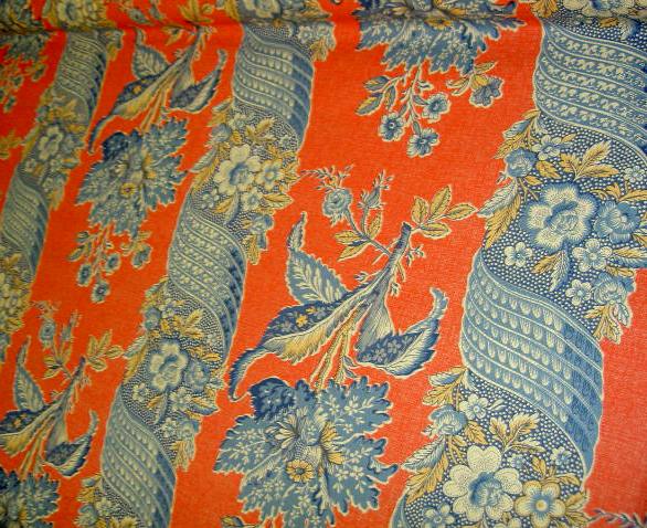 angle view Gaston Y Daniela SA Design Linen color Blue on Red Drapery Workroom Fabric Remnant