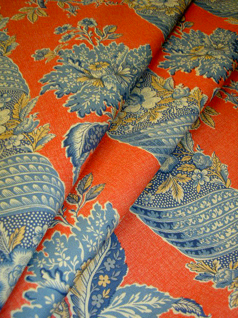 animated image of Gaston Y Daniela SA Design Linen color Blue on Red Drapery Workroom Fabric Remnant - click to order