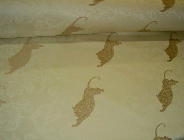Angle view of Jaquar Tapestry Pattern on Cream Damask Background Fabric Shop Discount Special by the yard