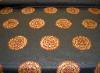 table view Black Moire Fabric with Gold and Red Medallions Workroom Remnant Upholstery Weight - click for video and more pictures