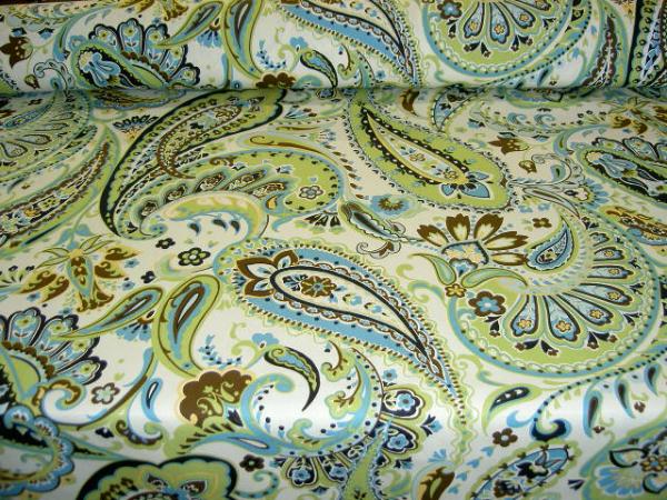 table view of Braemore Somerset Color Jade Paisley Home Decorating Fabric by the yard