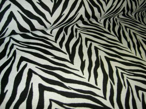 angle image of By the Yard Peachtree Zebra Pattern Cotton Chenille Black & White Upholstery Fabric