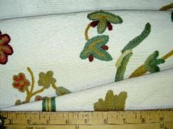 Closeup of interior design crewel fabric at Schindlers Fabrics