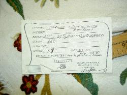 Shop tag of this fabric at Schindler's Fabrics and Upholstery Shop Inc