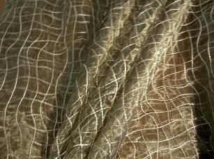 closeup draped Drapery Work Room Upscale Pattern CrissCross Color Metal Double-wide Sheer Fabric Remnant Special