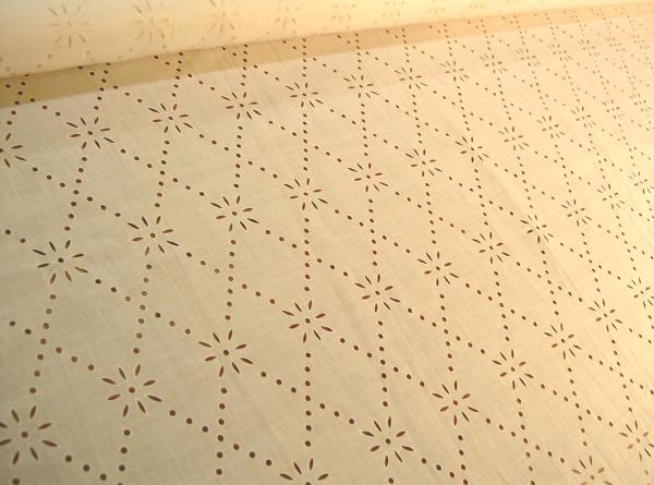 angle view Drapery Work Room White Linen Cutout Sheer Fabric Remnant Special