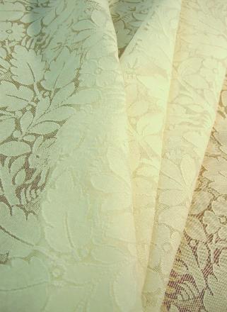 draped Drapery Work Room Winter White Cutwork Embroidery Cotton Polyester Sheer Fabric Remnant Special - click to order