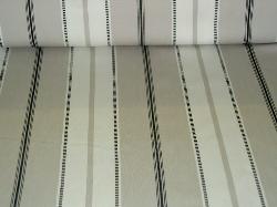 Closeup table image of Duralee Pattern Vice Stripe 73010 Color 562 Platinum By Yard Home Decor Fabric