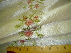 Closeup of Texture and Pattern of Emroidered Sheer fabric at Schindler's Fabrics