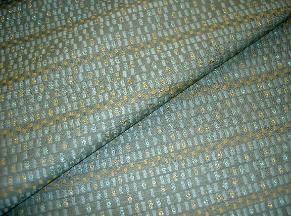 folded Exquisite Upscale Contemporary Workroom Fabric Remnant Gold and Aquamarine Metallic Highlights