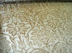 angle image From our Fabric Store Remnant Specials Silk Drapery and Upholstery Damask Brown on Sky Blue