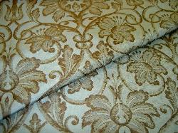 folded From our Fabric Store Remnant Specials Silk Drapery and Upholstery Damask Brown on Sky Blue