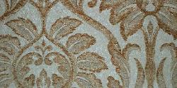 swatch From our Fabric Store Remnant Specials Silk Drapery and Upholstery Damask Brown on Sky Blue