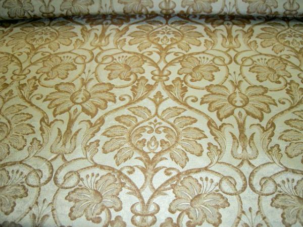 table image From our Fabric Store Remnant Specials Silk Drapery and Upholstery Damask Brown on Sky Blue