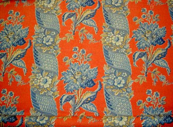 Gaston Y Daniela SA Design Linen color Blue on Red Drapery Workroom Fabric Remnant