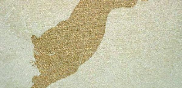 Swatch of Jaquar Tapestry Pattern on Cream Damask Background Fabric Shop Discount Special by the yard