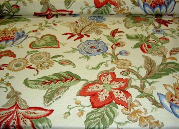 Table view of Jay Yang Design Floral on White Fabric Upscale Drapery Workroom Remnant by the yard