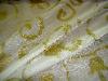 Markdown Sale of Sheer Heaven Galaxy Gold Scroll on White Sheer Designer Home Decor Drapery fabric