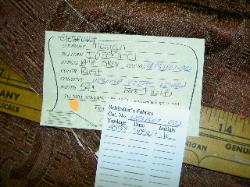 Shop tag information on closeout upholstery fabric at Schindler's Fabrics and Upholstery