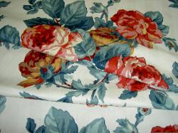 Red Pink Tan Blue White Large Floral Design by Kaufmann