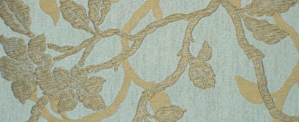 Swatches of Premium Upholstery Weight Jacquard Brown and Gold leaf Floral on Aqua Workroom Fabric Remnant