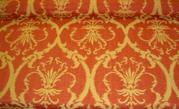 Table view of Robert Allen Chalini Cinnabar Premium Upholstery Weight Jacquard Fabric Remnant