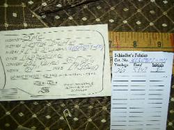Schindler's Fabrics and Upholstery Shop Tag Info on Fabric