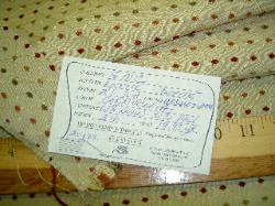 Shop tag of this fabric at Schindler's Fabrics and Upholstery Shop