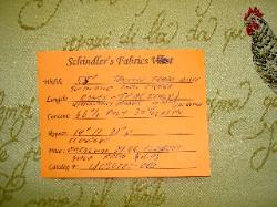 Shop Tag information of fabric at Schindler's Fabrics and Upholstery Shop