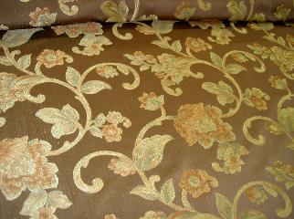 angle view Upscale Floral Vine Design on Chocolate Brown Upholstery Weight Drapery Workroom Remnant