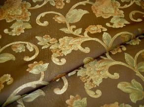 folded Upscale Floral Vine Design on Chocolate Brown Upholstery Weight Drapery Workroom Remnant