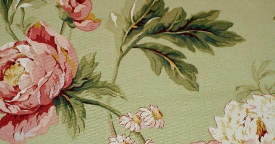 Swatch of Waverly Pattern Forever Yours Pink Red Floral on Light Green Drapery Workroom Fabric Remnant